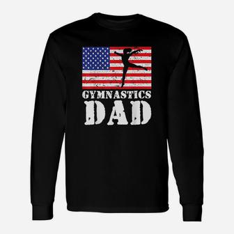 Usa American Distressed Flag Gymnastics Dad Long Sleeve T-Shirt - Seseable