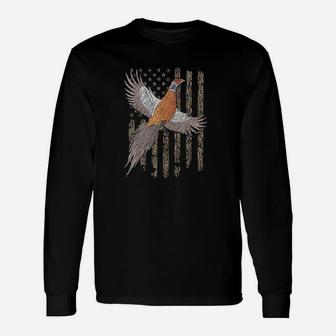 Usa American Flag Tree Camouflage Pheasant Hunting Long Sleeve T-Shirt - Seseable