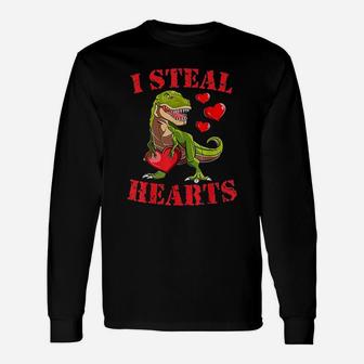 Valentines Day Dinosaur Rex Lover I Steal Hearts Long Sleeve T-Shirt - Seseable