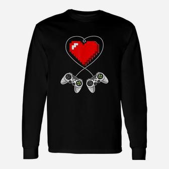 Valentine's Day Video Game Controller Heart Gamer Boys Long Sleeve T-Shirt - Seseable