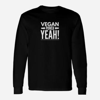 Vegan Power Yeah! Motivatives Langarmshirts in Schwarz, Veganer Kraft Design - Seseable