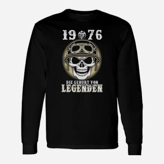 Vintage 1976 Motorrad-Schädel Langarmshirts, Legenden Geburt, Schwarz - Seseable