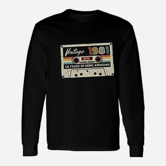 Vintage 1981 Retro Cassette Made In 1981 40th Birthday Long Sleeve T-Shirt - Seseable