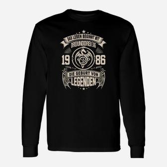 Vintage 1986 Geburtsjahr Legenden Langarmshirts in Schwarz, Retro Design - Seseable