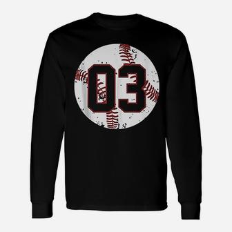 Vintage Baseball Number 03 Cool Softball Mom Long Sleeve T-Shirt - Seseable