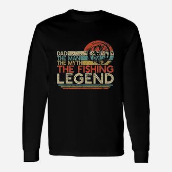 Vintage Bass Fishing Dad Man The Myth The Legend Fisherman Long Sleeve T-Shirt - Seseable