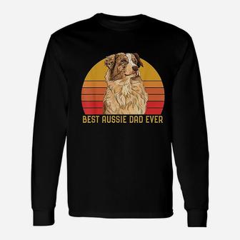 Vintage Best Aussie Dad Ever Papa Australian Shepherd Dog Long Sleeve T-Shirt - Seseable