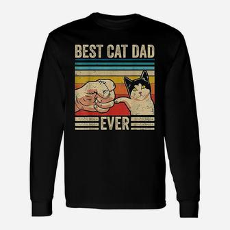 Vintage Best Cat Dad Ever Bump Fit Fathers Day Long Sleeve T-Shirt - Seseable