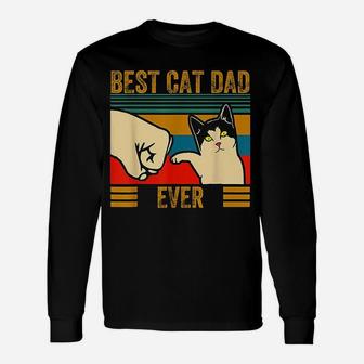 Vintage Best Cat Dad Ever Men Bump Fit Fathers Day Long Sleeve T-Shirt - Seseable