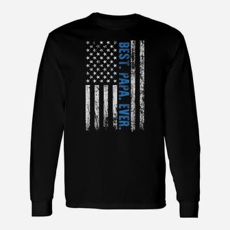 Vintage Best Papa Ever American Flag Shirt Father's Day T-shirt Long Sleeve T-Shirt - Seseable