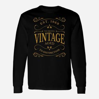 Vintage Birthday Whiskey Wine Label Long Sleeve T-Shirt - Seseable