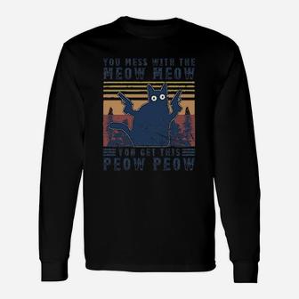 Vintage Black Cat You Mess With The Meow Meow Long Sleeve T-Shirt - Seseable