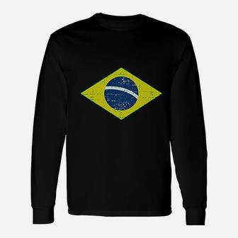 Vintage Brazil Flag Retro Style Brazilian Long Sleeve T-Shirt - Seseable