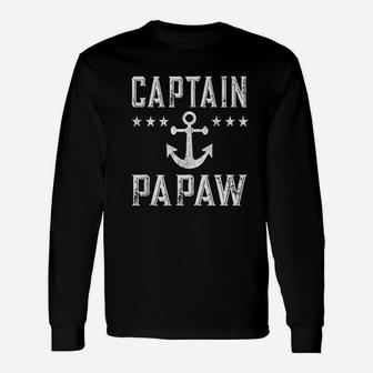 Vintage Captain Papaw Cruise Lake Boating Long Sleeve T-Shirt - Seseable