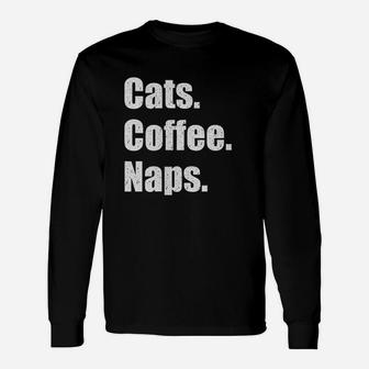 Vintage Cats Coffee Naps Long Sleeve T-Shirt - Seseable