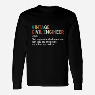 Vintage Civil Engineer Definition Noun Cool Engineering Long Sleeve T-Shirt - Seseable