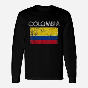 Vintage Colombia Colombian Flag Pride Long Sleeve T-Shirt - Seseable