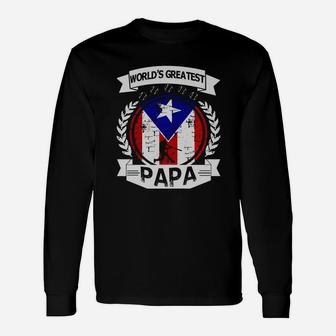 Vintage Distressed Puerto Rico Flag World's Greatest Papa Long Sleeve T-Shirt - Seseable