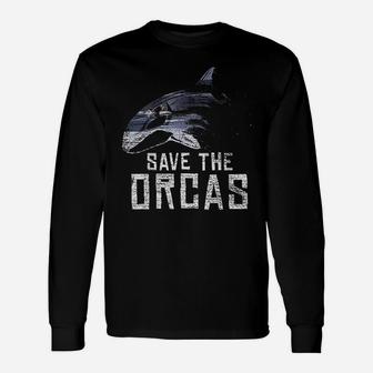 Vintage Earth Day Save The Orcas Long Sleeve T-Shirt - Seseable
