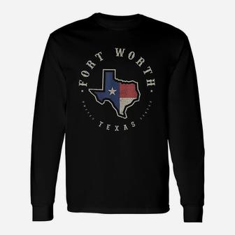 Vintage Fort Worth Texas State Flag Map Souvenir Long Sleeve T-Shirt - Seseable