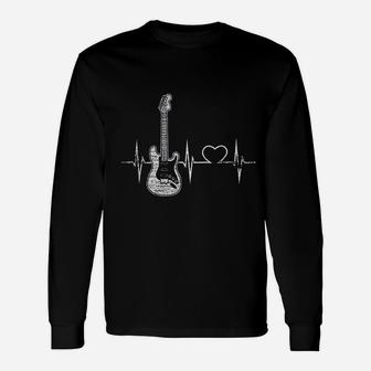 Vintage Guitarist Love Music Heart Heartbeat Guitar Long Sleeve T-Shirt - Seseable