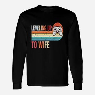 Vintage Leveling Up To Wife Engagement Party Long Sleeve T-Shirt - Seseable