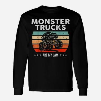 Vintage Monster Truck Are My Jam Retro Sunset Cool Engine Long Sleeve T-Shirt - Seseable