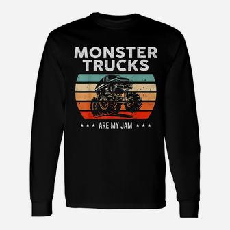 Vintage Monster Truck Are My Jam Retro Sunset Cool Engines Long Sleeve T-Shirt - Seseable