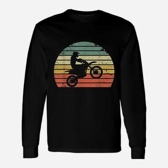 Vintage Motocross Dirt Bike Silhouette Retro Dirt Bike Long Sleeve T-Shirt - Seseable