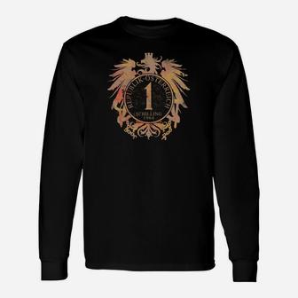 Vintage-Münzdesign Schwarzes Langarmshirts mit heraldischem Adler, Retro Style - Seseable