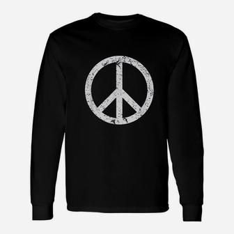 Vintage Peace Sign White Distressed Long Sleeve T-Shirt - Seseable