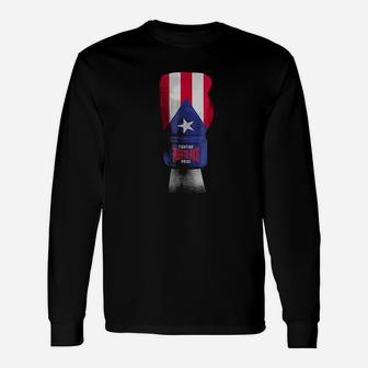 Vintage Puerto Rico Flag Boxing Gloves America Long Sleeve T-Shirt - Seseable