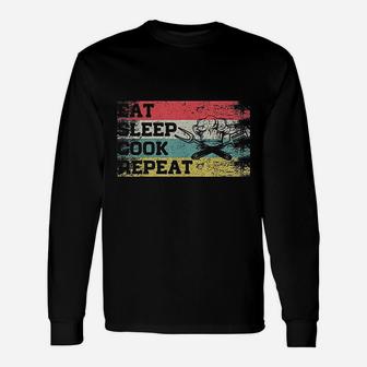 Vintage Retro Eat Sleep Cook Repeat Long Sleeve T-Shirt - Seseable