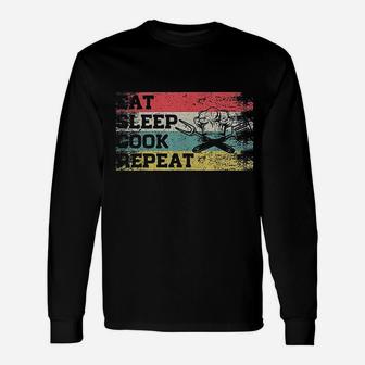 Vintage Retro Eat Sleep Cook Repeat Long Sleeve T-Shirt - Seseable