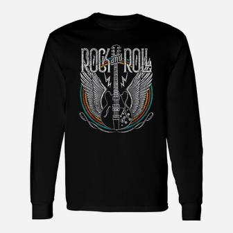 Vintage Retro Style 80s Rock And Roll Music Guitar Wings Long Sleeve T-Shirt - Seseable