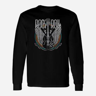 Vintage Retro Style 80s Rock Roll Music Guitar Wings Long Sleeve T-Shirt - Seseable