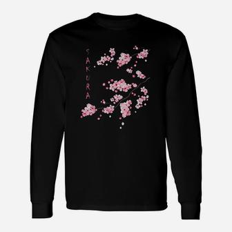 Vintage Sakura Cherry Blossom Japanese Graphical Ar Long Sleeve T-Shirt - Seseable