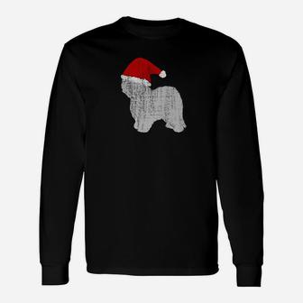Vintage Santa Hat Old English Sheepdog Dog Long Sleeve T-Shirt - Seseable