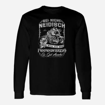 Vintage Schwarzes Biker-Langarmshirts, Nicht Neidisch – Fünfundvierzig Aufdruck - Seseable