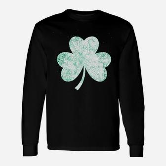 Vintage Style Distress Heather Irish Green Shamrock St Patricks Day Ireland Pride Long Sleeve T-Shirt - Seseable