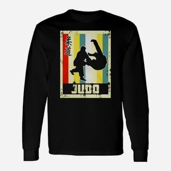 Vintage Style Judo Silhouette Japanese Symbol Tee Shirt Long Sleeve T-Shirt - Seseable