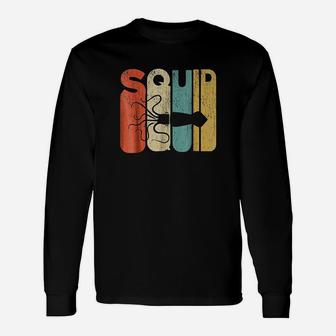 Vintage Style Squid Silhouette Long Sleeve T-Shirt - Seseable