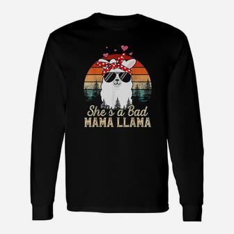 Vintage Sunset Shes A Bad Mama Llama Mother Day Long Sleeve T-Shirt - Seseable