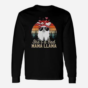Vintage Sunset Shes A Bad Mama Llama Mother Days Long Sleeve T-Shirt - Seseable