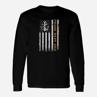 Vintage Usa American Flag Proud Navy Dad Long Sleeve T-Shirt - Seseable