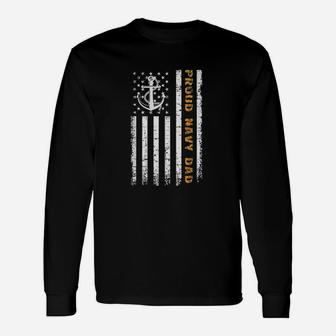 Vintage Usa American Flag Proud Navy Dad Long Sleeve T-Shirt - Seseable