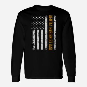 Vintage Usa Dental Hygienist Dad American Flag Father's Day T-shirt Long Sleeve T-Shirt - Seseable