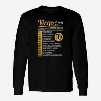 Virgo Facts Serving Per Container Awesome Zodiac Sign Long Sleeve T-Shirt - Seseable