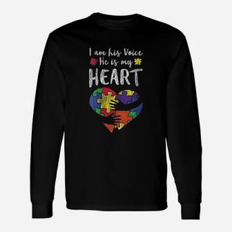 I Am His Voice Mom Dad Autistic Awareness Long Sleeve T-Shirt - Seseable