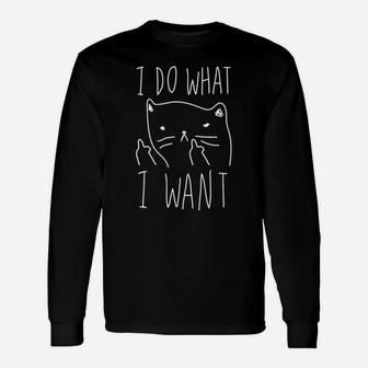 I Do What I Want Cat Heathered Black Long Sleeve T-Shirt - Seseable
